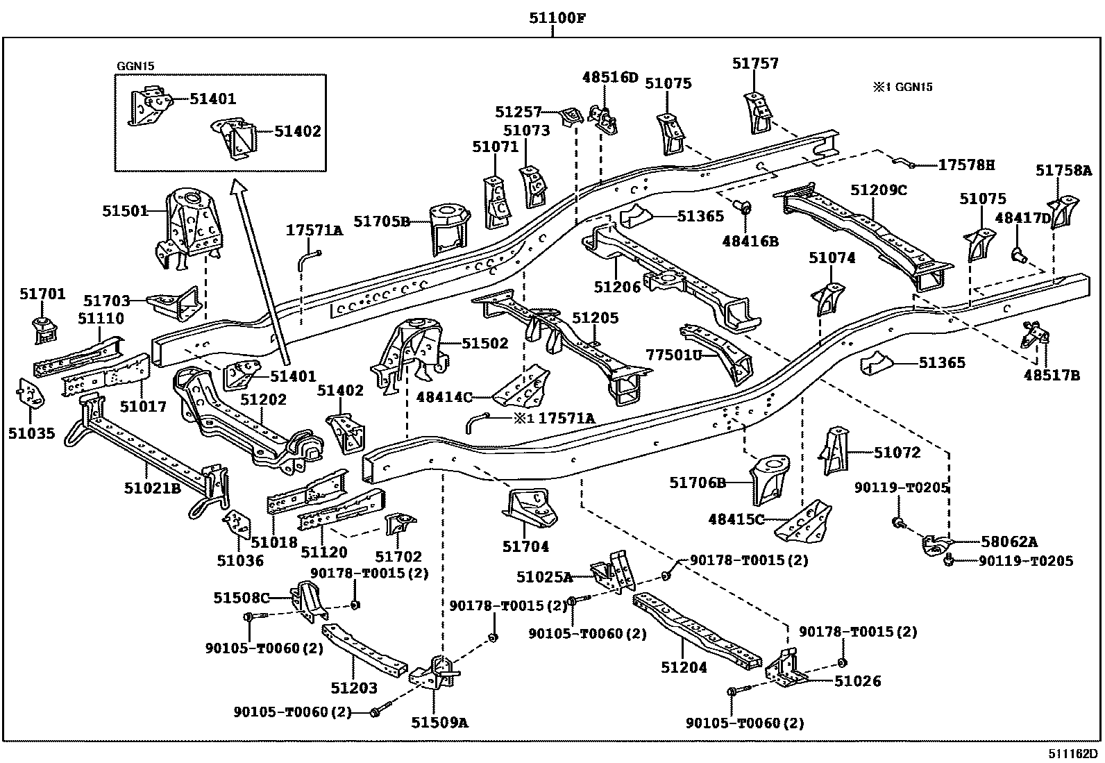 Toyota HILUX 车架 EPC diagram — 511162D