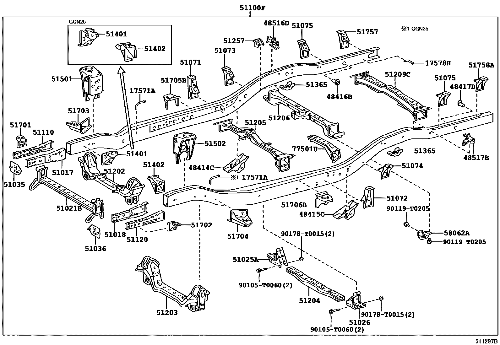 Toyota HILUX 车架 EPC diagram — 511297B