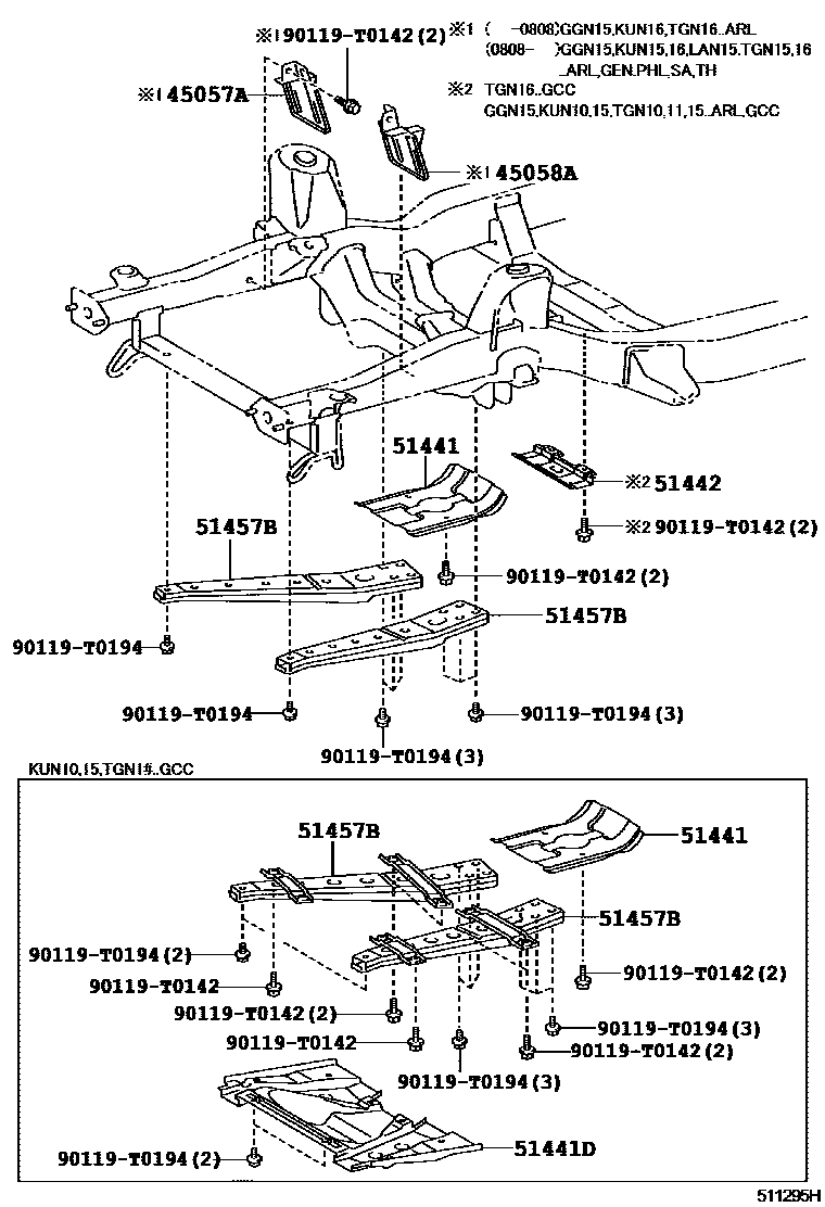 Toyota HILUX 悬架横梁和发动机底罩 EPC diagram — 511295H
