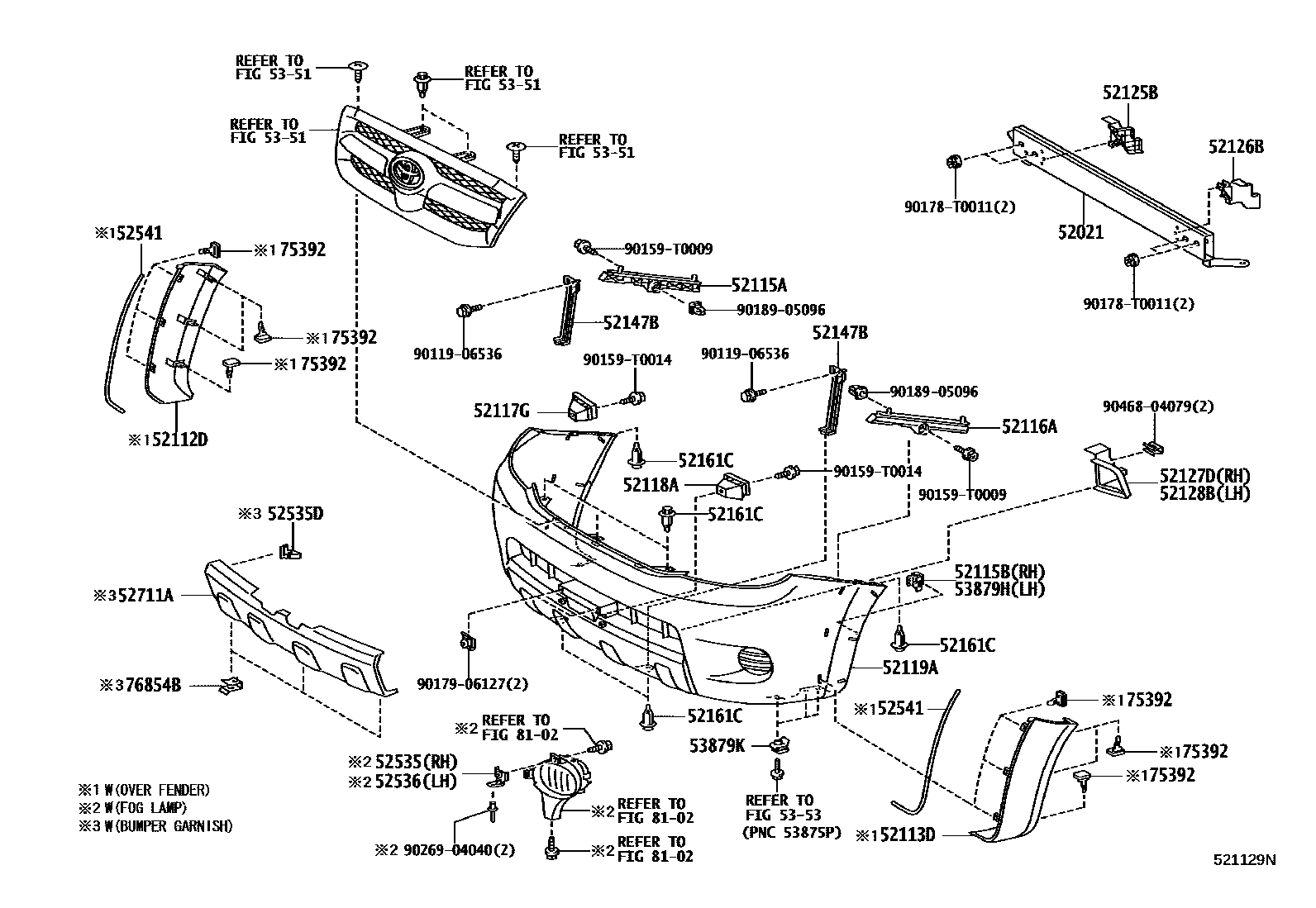 Toyota HILUX 前保险杠及附件 EPC diagram — 521129N