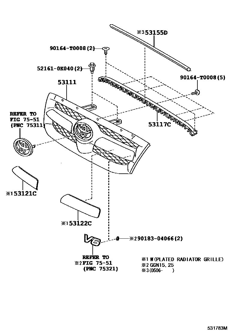 Toyota HILUX radiator grille EPC diagram — 531783M