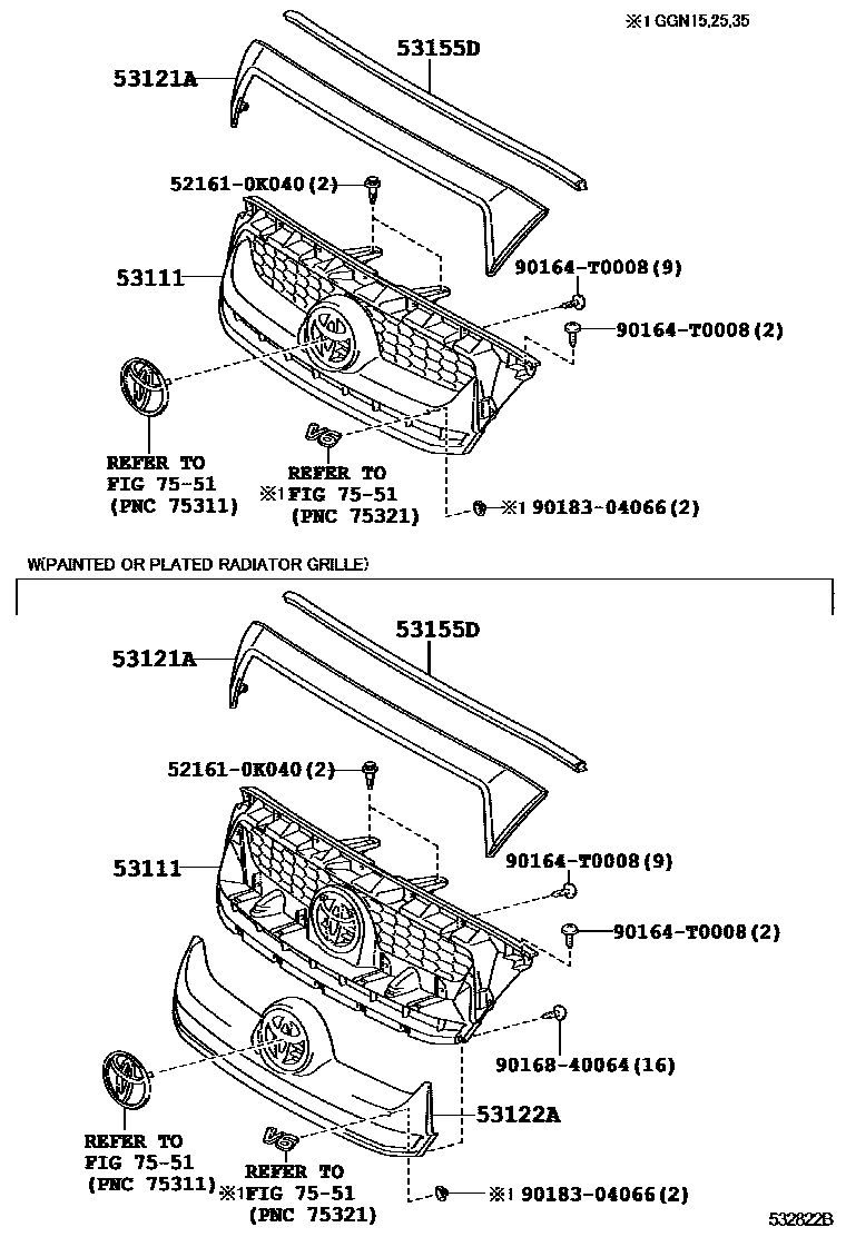 Toyota HILUX radiator grille EPC diagram — 532822B