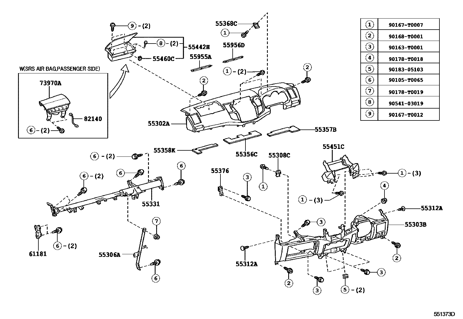 Toyota HILUX 仪表板和手套箱 EPC diagram — 551373D