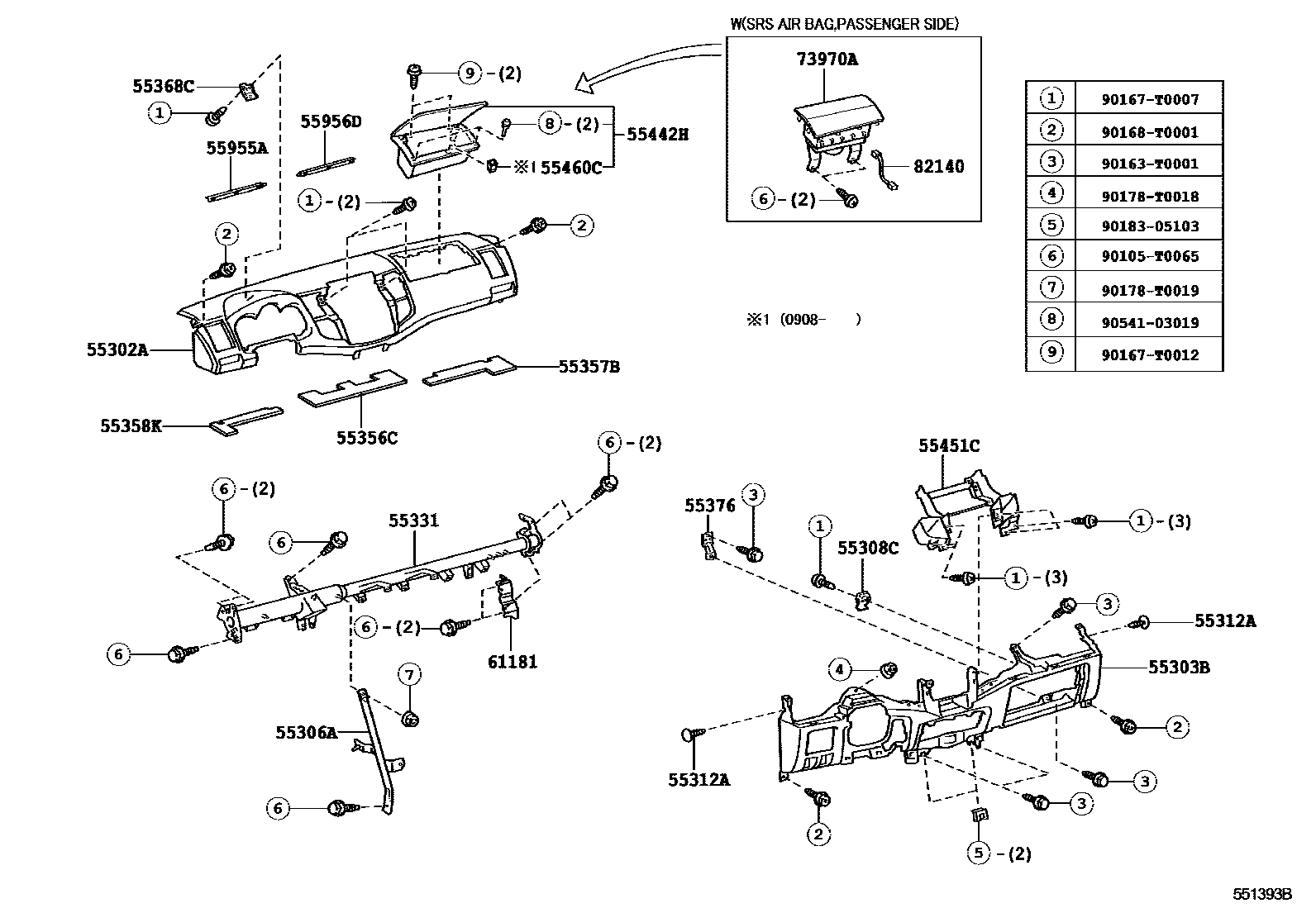 Toyota HILUX 仪表板和手套箱 EPC diagram — 551393B