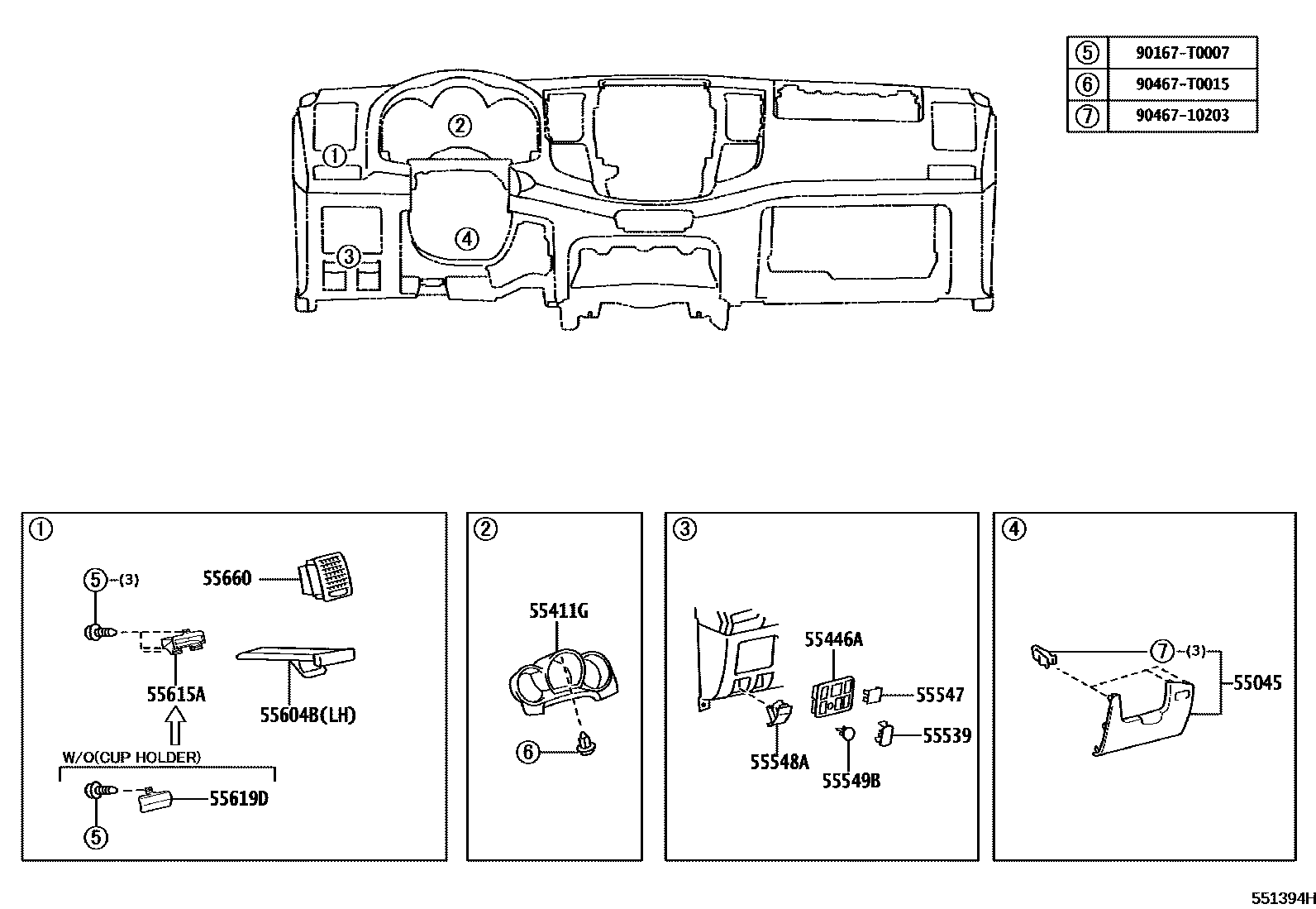 Toyota HILUX 仪表板和手套箱 EPC diagram — 551394H