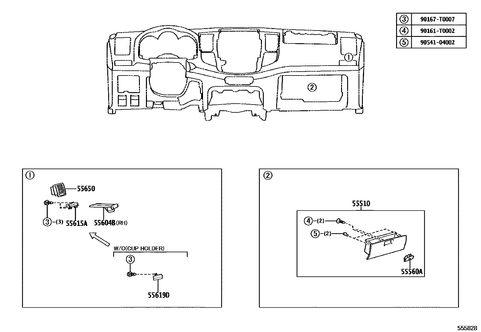 Toyota HILUX 仪表板和手套箱 EPC diagram — 555828