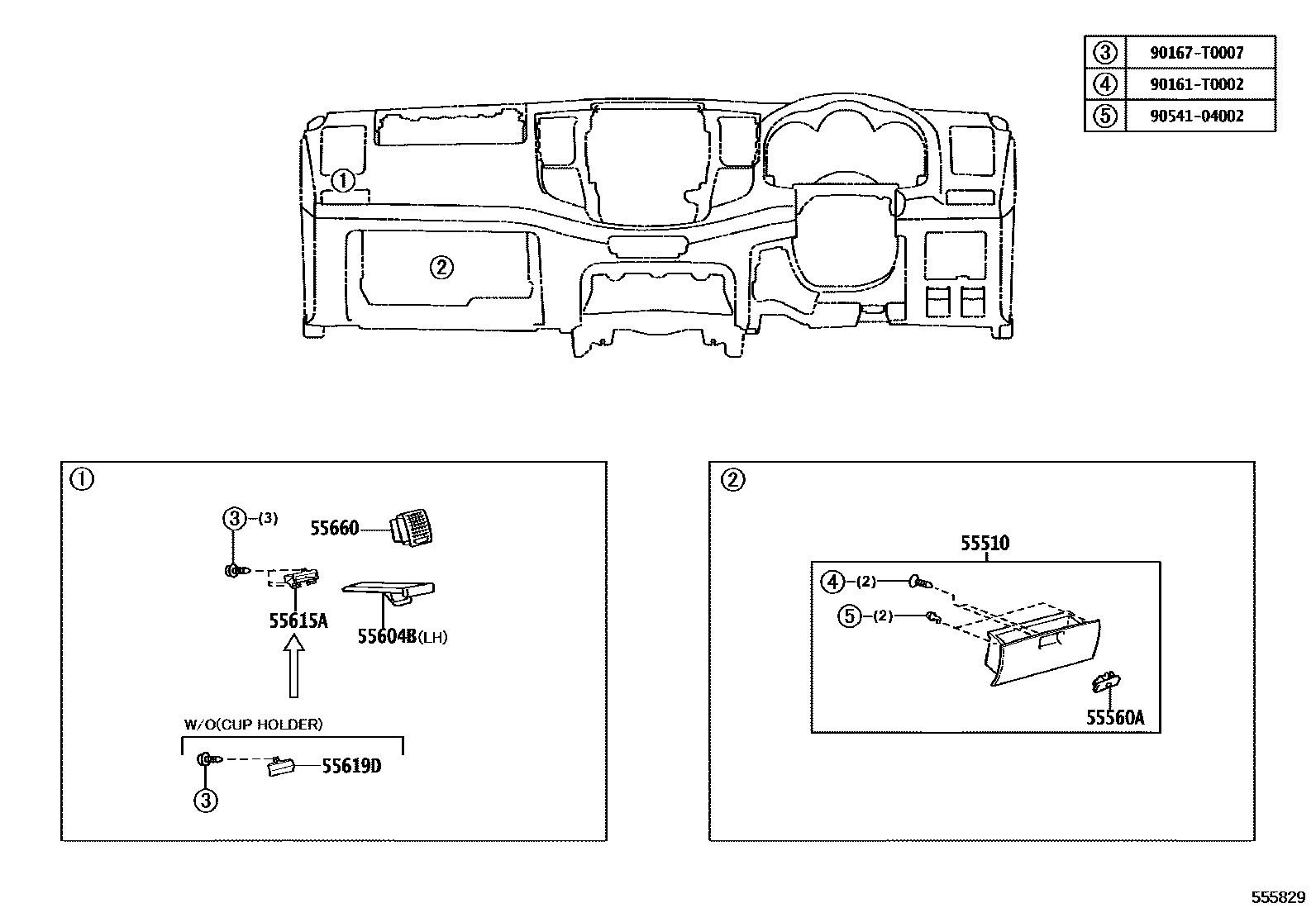 Toyota HILUX 仪表板和手套箱 EPC diagram — 555829