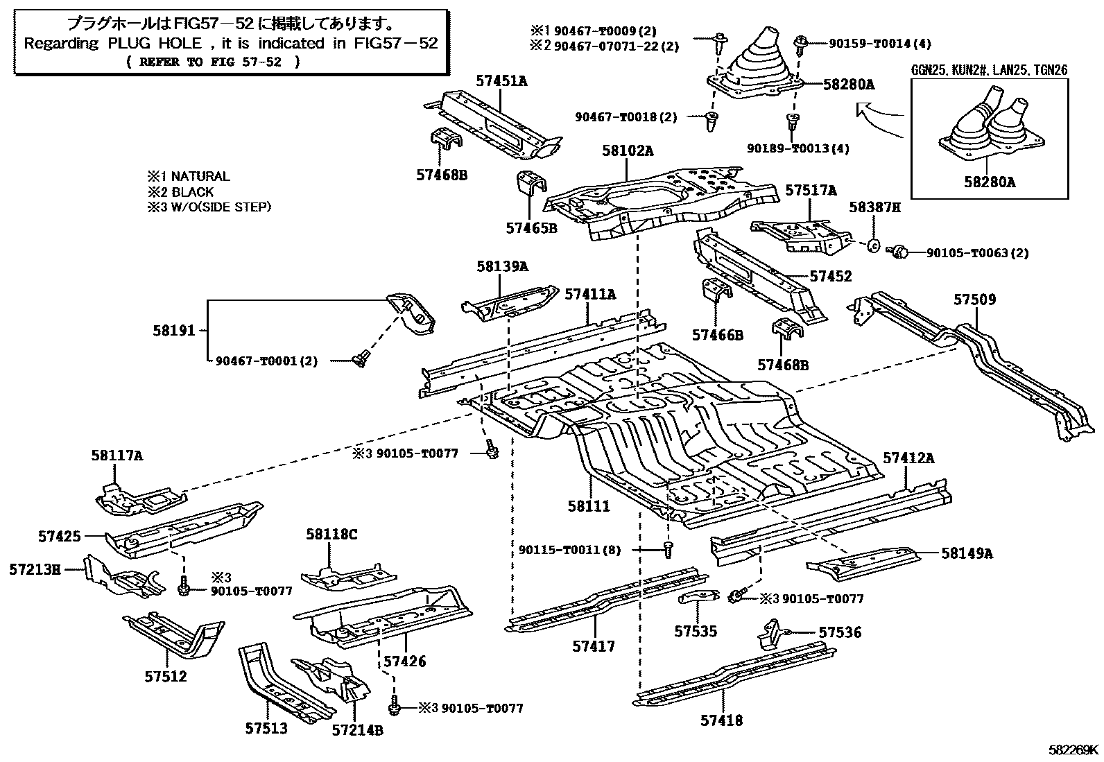 Toyota HILUX 前地板和前地板梁 EPC diagram — 582269K