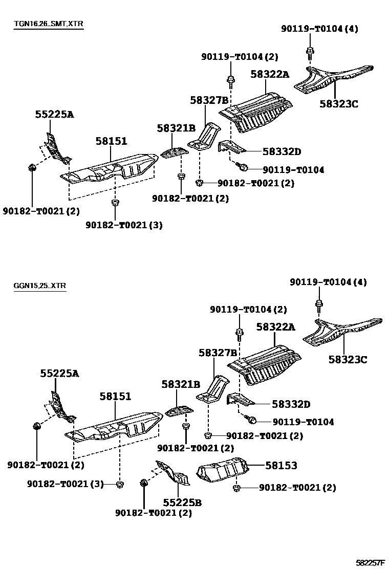 Toyota HILUX 地板隔热垫 EPC diagram — 582257F