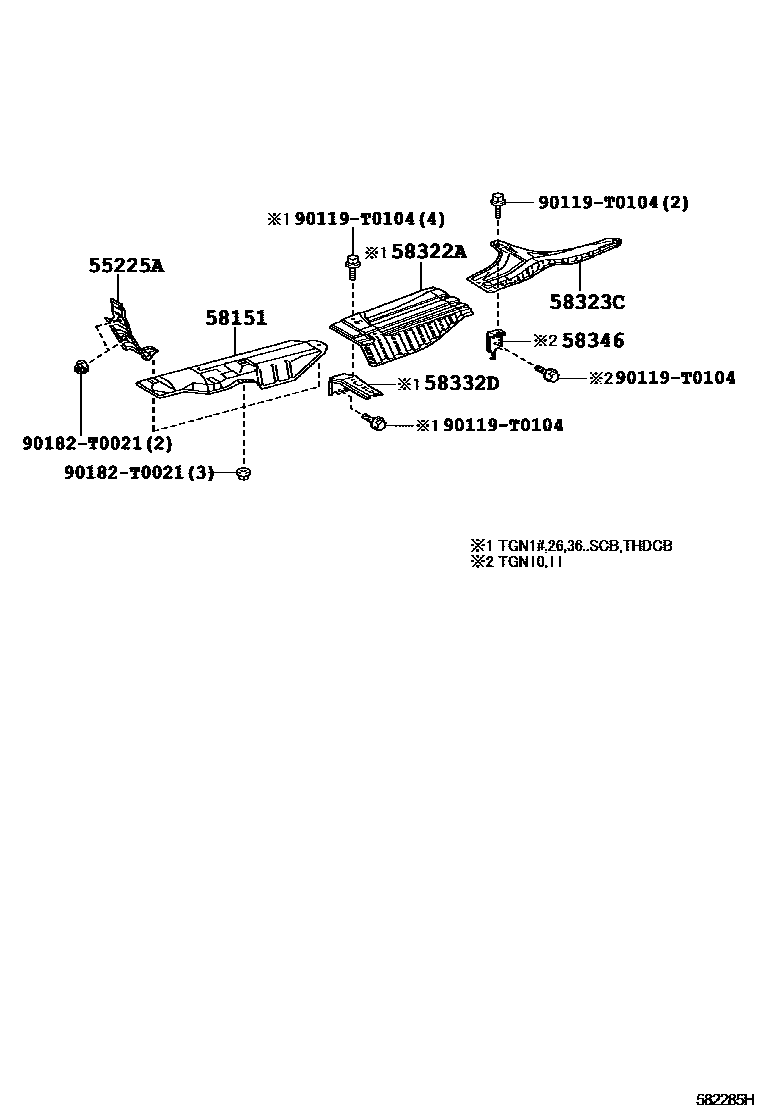 Toyota HILUX 地板隔热垫 EPC diagram — 582285H