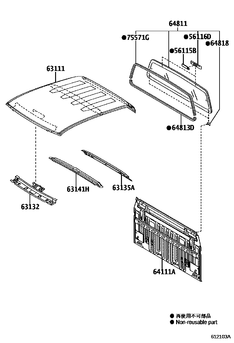 Toyota HILUX 天窗板和背板 EPC diagram — 612103A