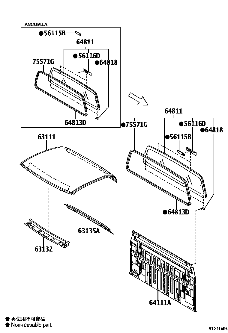 Toyota HILUX 天窗板和背板 EPC diagram — 612104B