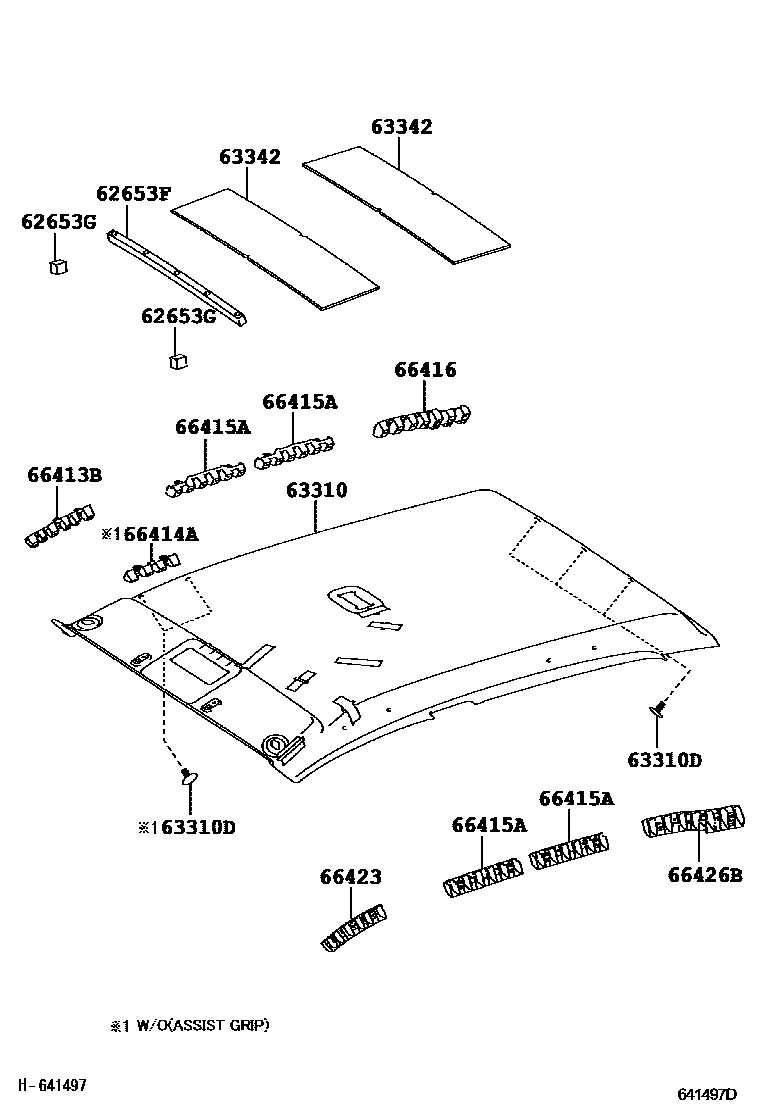 Toyota HILUX 车顶内衬和消声垫 EPC diagram — 641497D