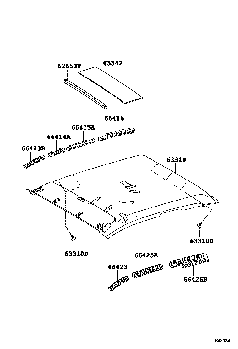 Toyota HILUX 车顶内衬和消声垫 EPC diagram — 642334