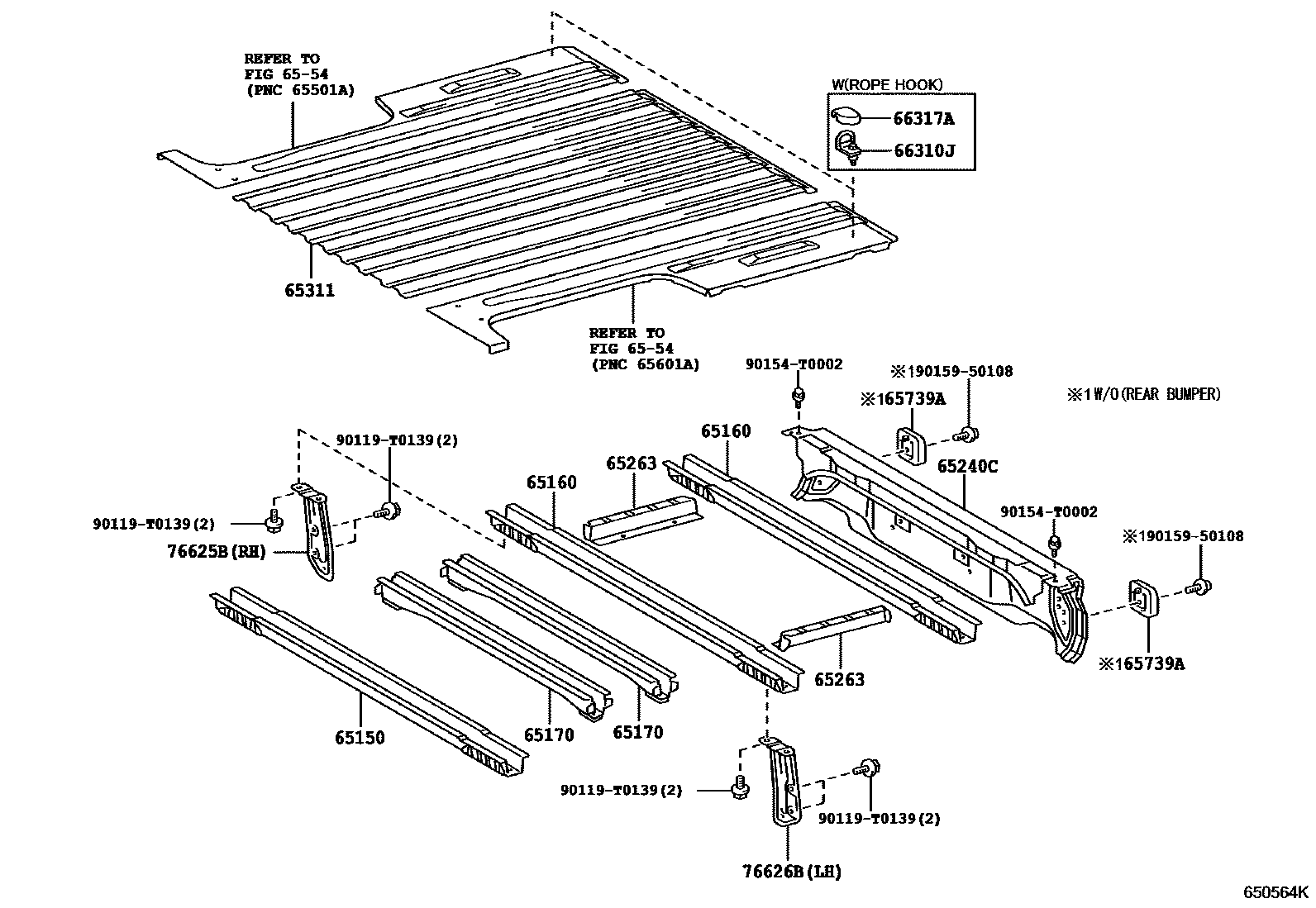 Toyota HILUX 后车身地板和翼子板 EPC diagram — 650564K