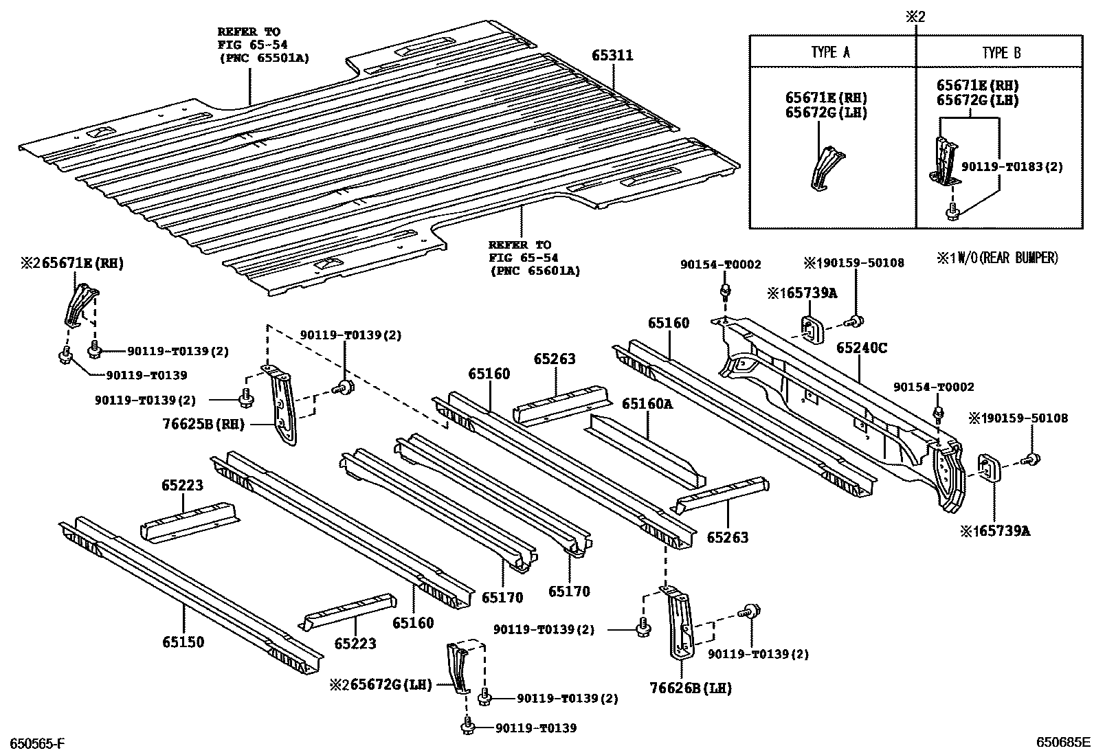 Toyota HILUX 后车身地板和翼子板 EPC diagram — 650685E