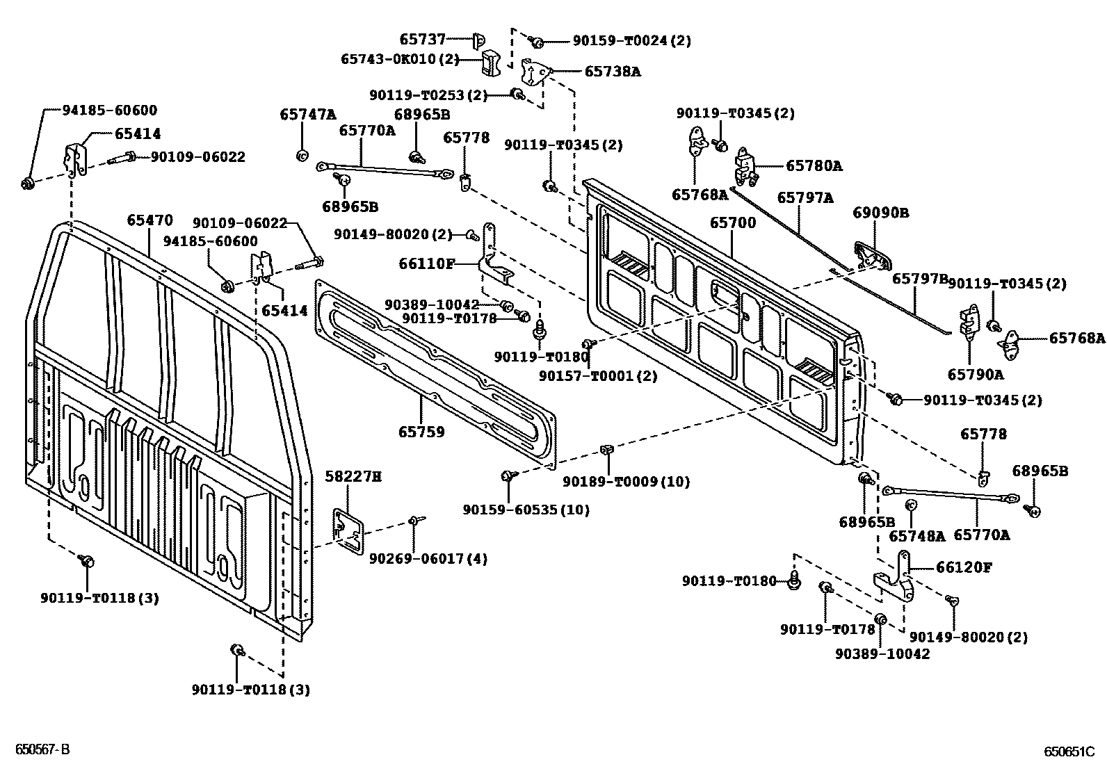 Toyota HILUX 后车身防护架和背门 EPC diagram — 650651C