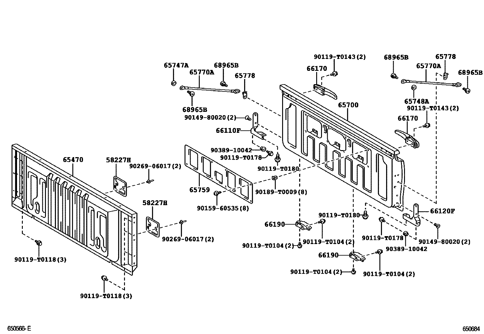 Toyota HILUX 后车身防护架和背门 EPC diagram — 650684