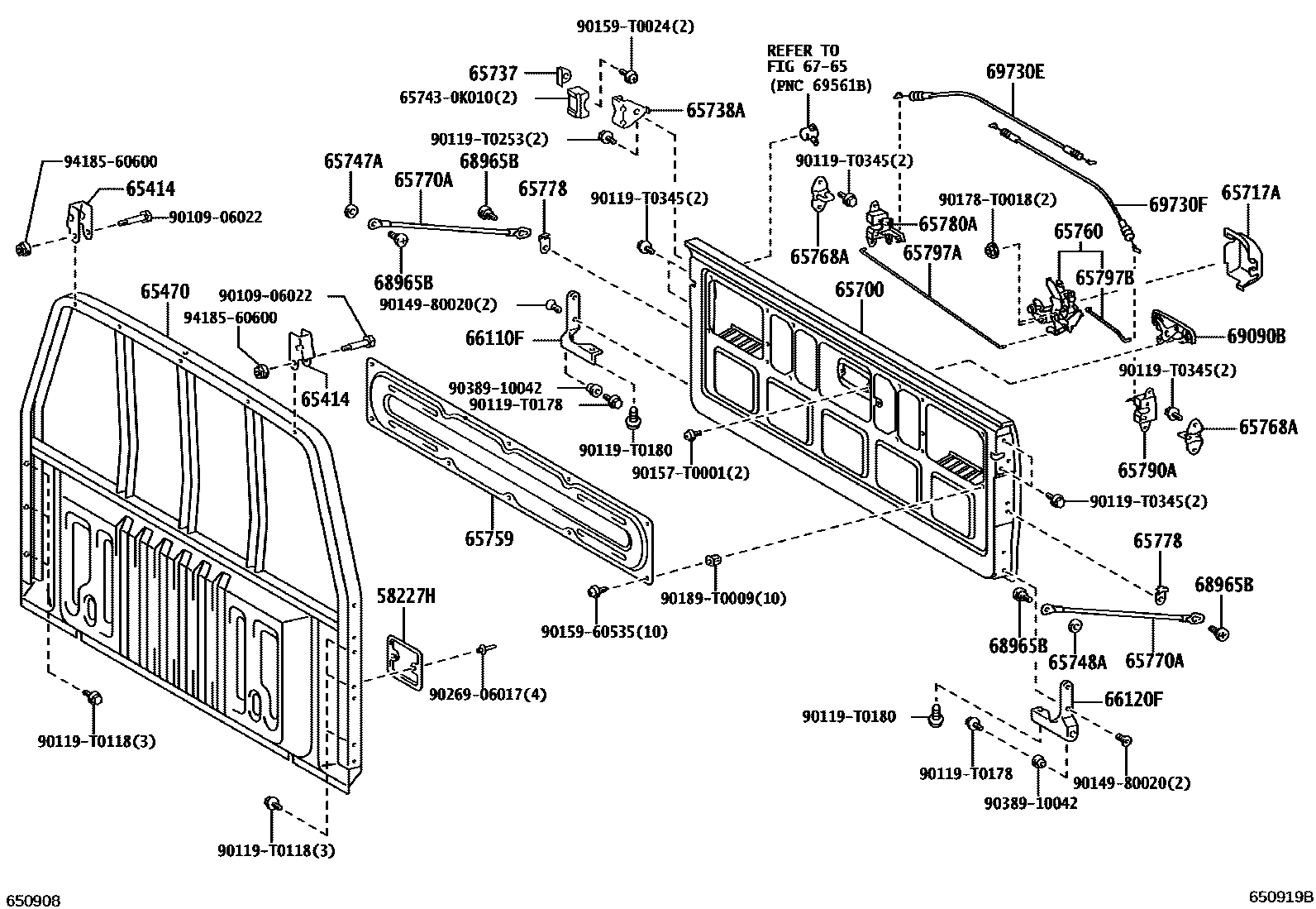 Toyota HILUX 后车身防护架和背门 EPC diagram — 650919B