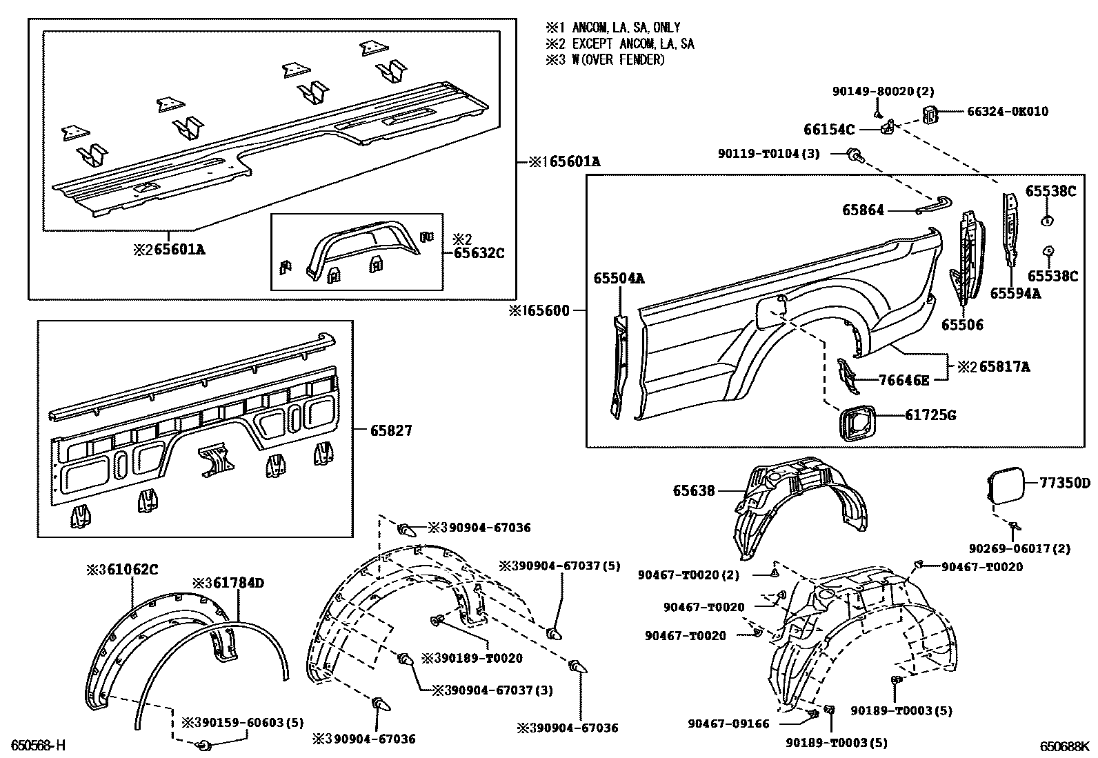 Toyota HILUX 后车身侧面板 EPC diagram — 650688K