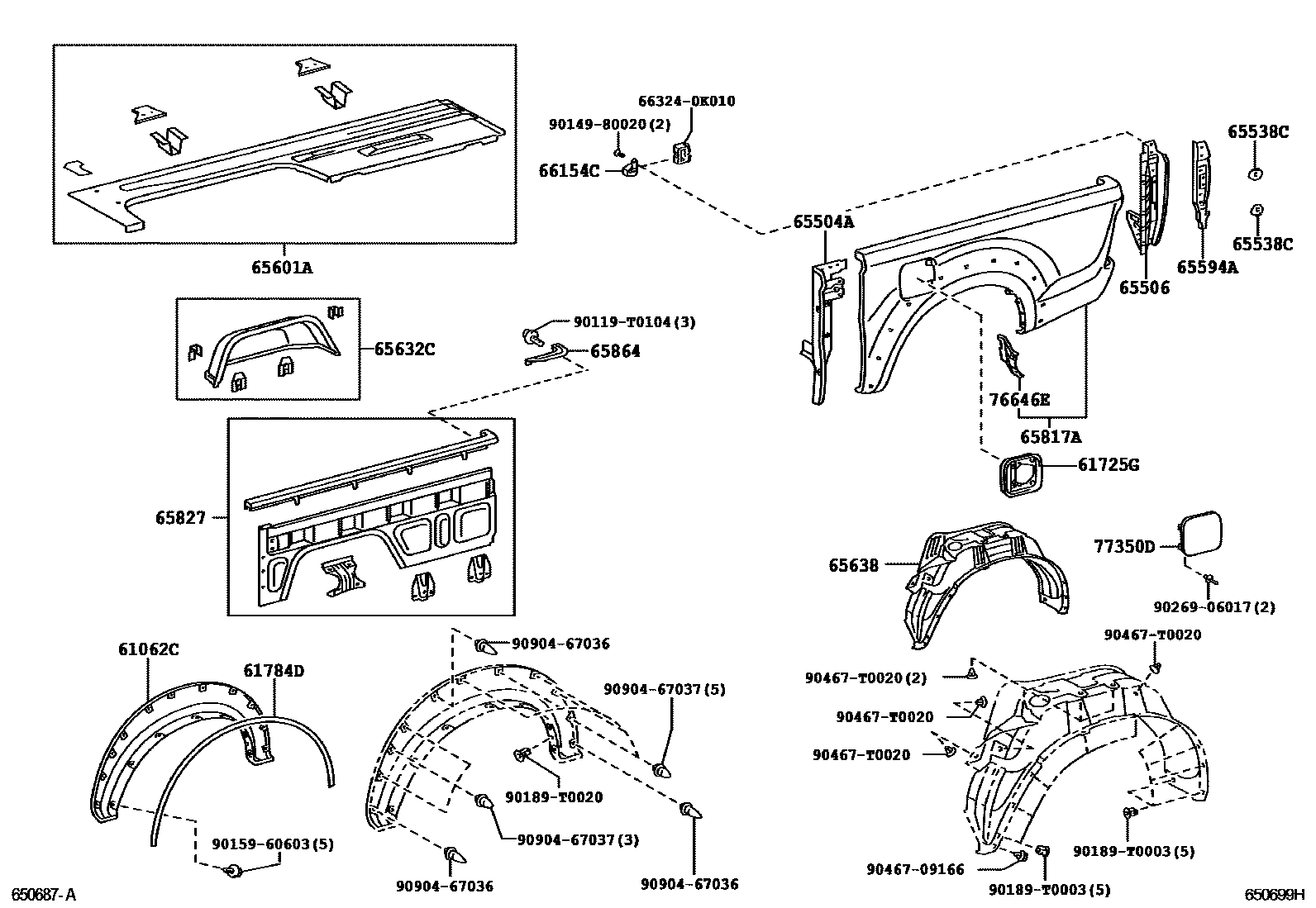 Toyota HILUX 后车身侧面板 EPC diagram — 650699H
