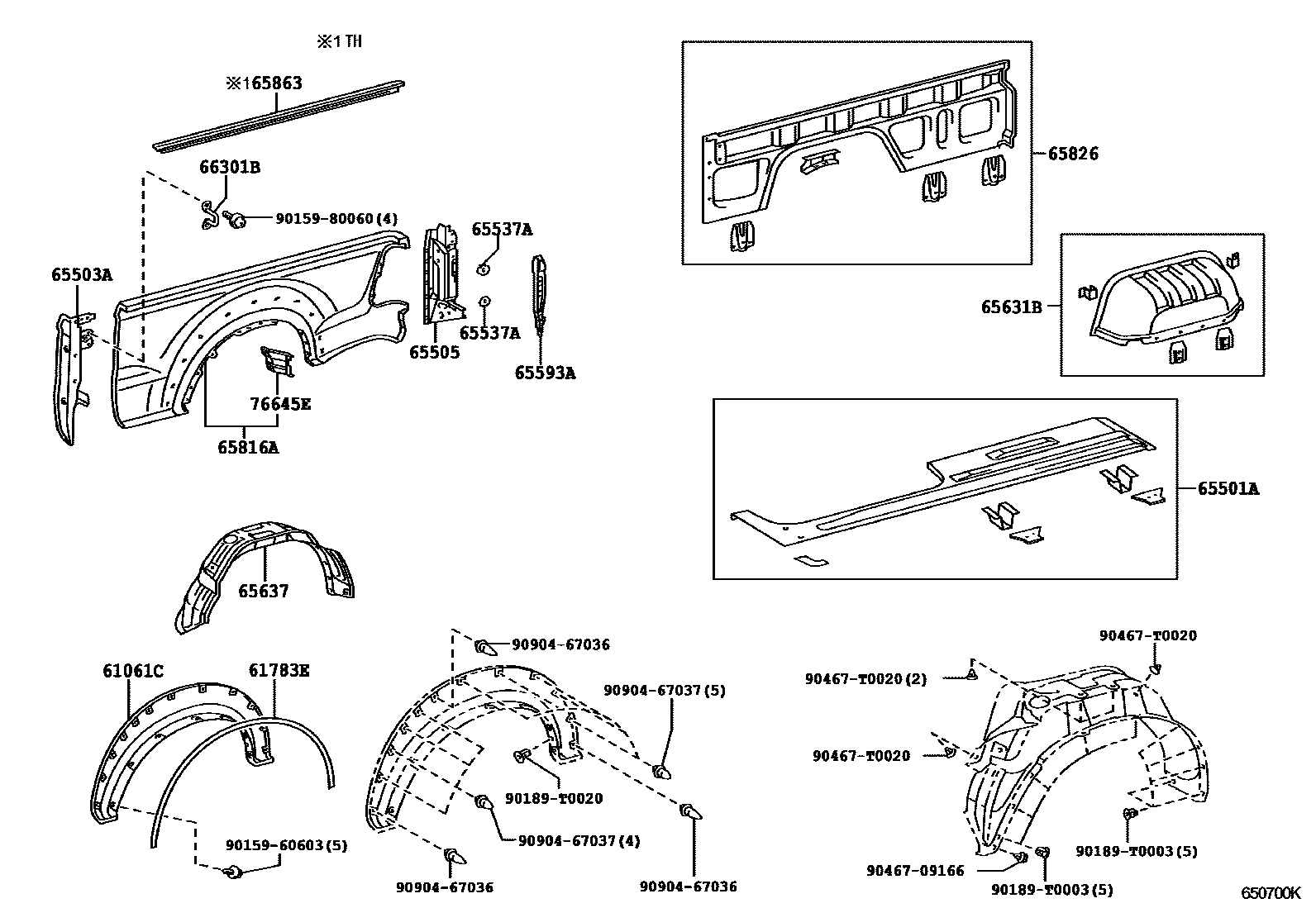 Toyota HILUX 后车身侧面板 EPC diagram — 650700K
