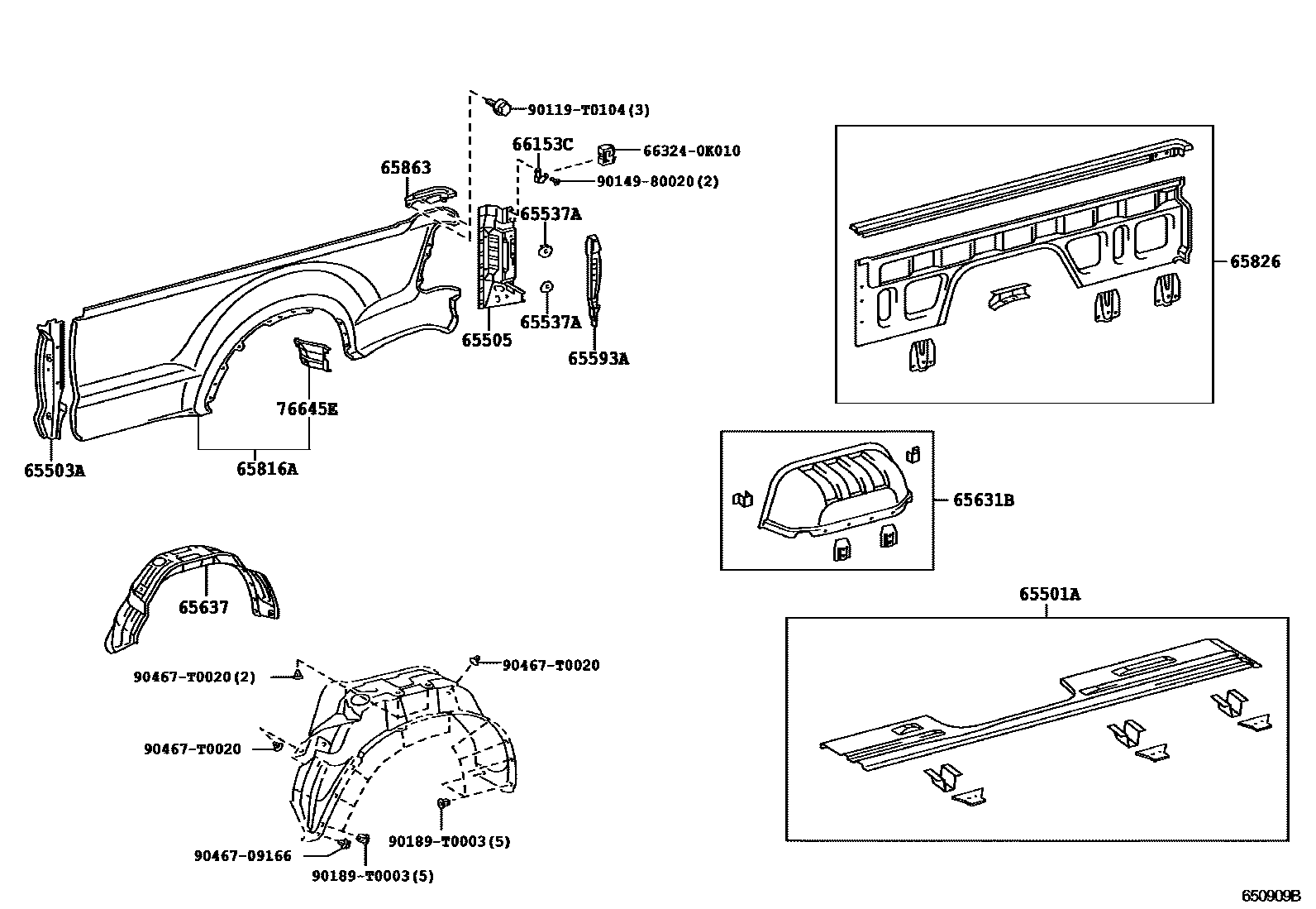 Toyota HILUX 后车身侧面板 EPC diagram — 650909B