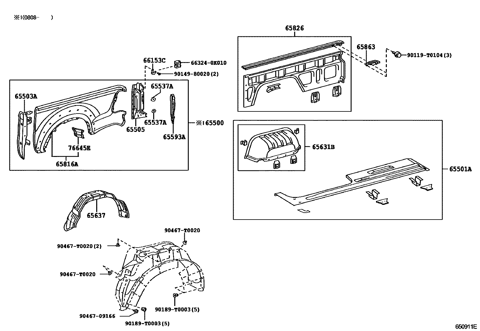 Toyota HILUX 后车身侧面板 EPC diagram — 650911E