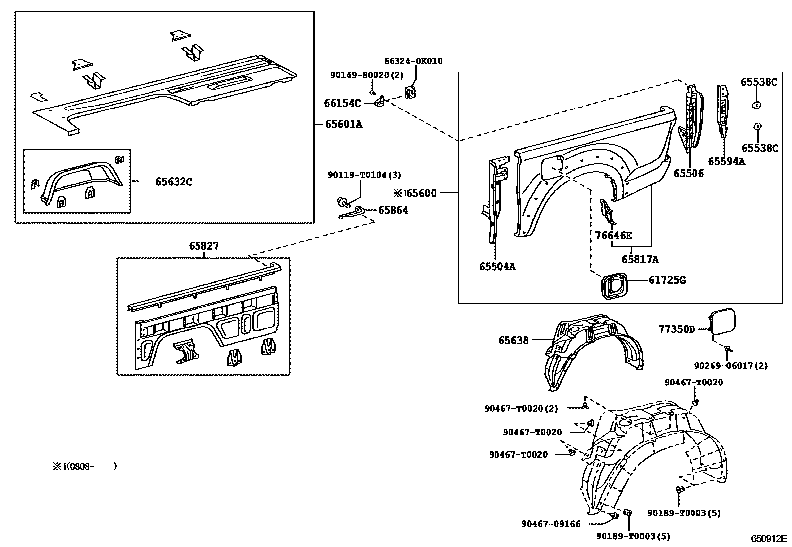 Toyota HILUX 后车身侧面板 EPC diagram — 650912E