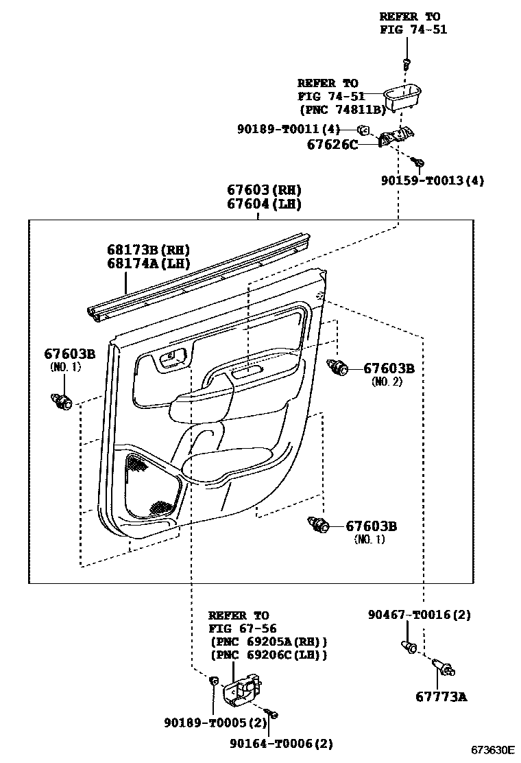Toyota HILUX 后门板和后门玻璃 EPC diagram — 673630E