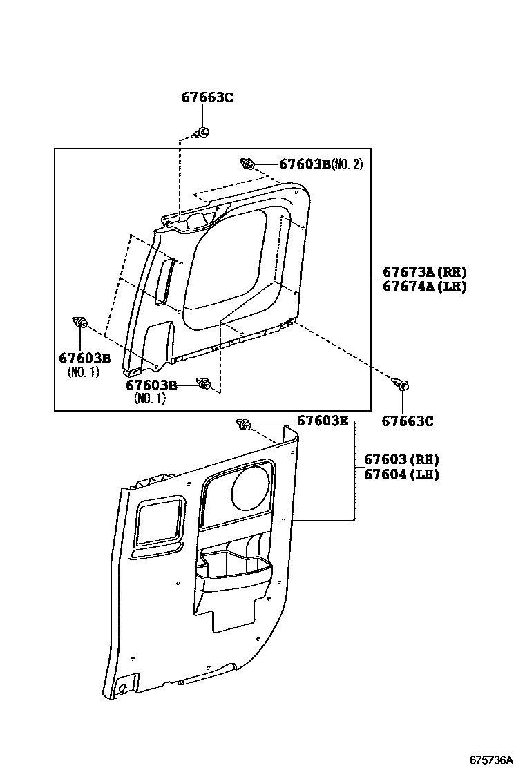 Toyota HILUX 后门板和后门玻璃 EPC diagram — 675736A