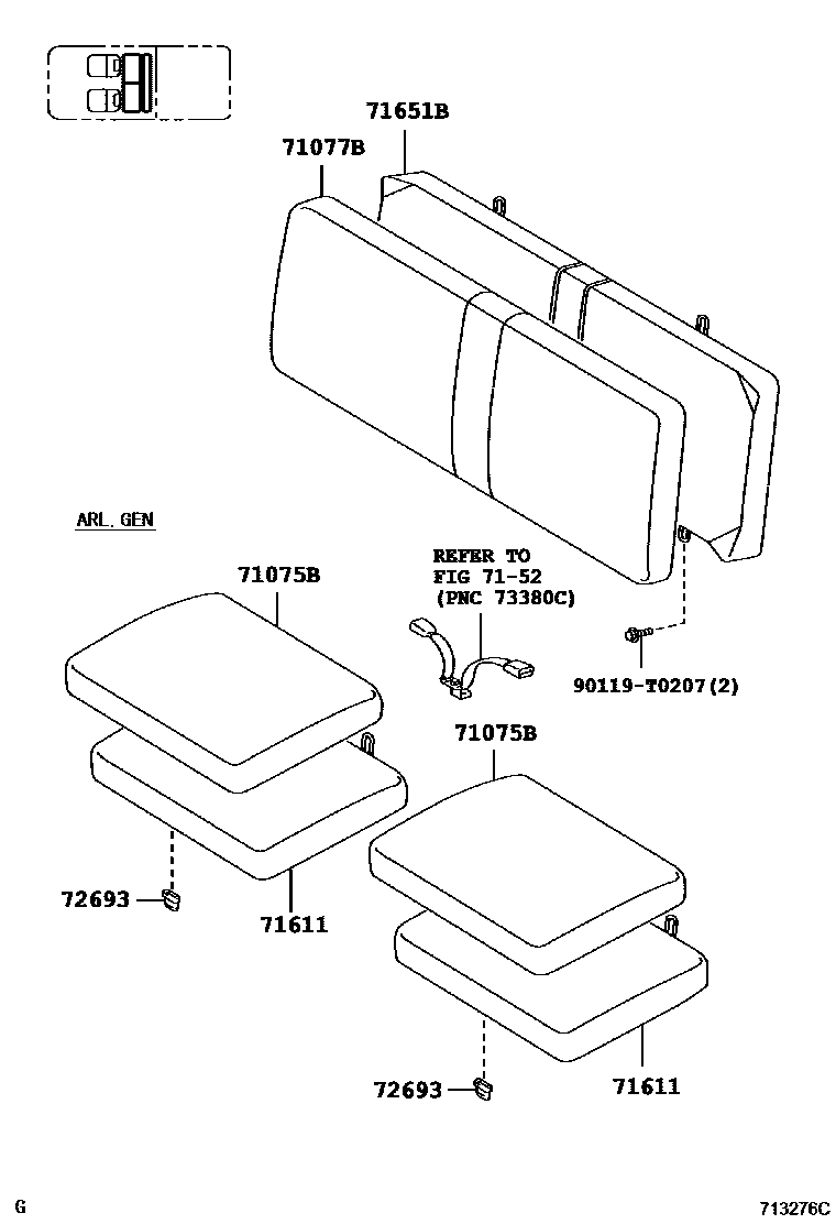 Toyota HILUX 座椅和座椅滑轨 EPC diagram — 713276C