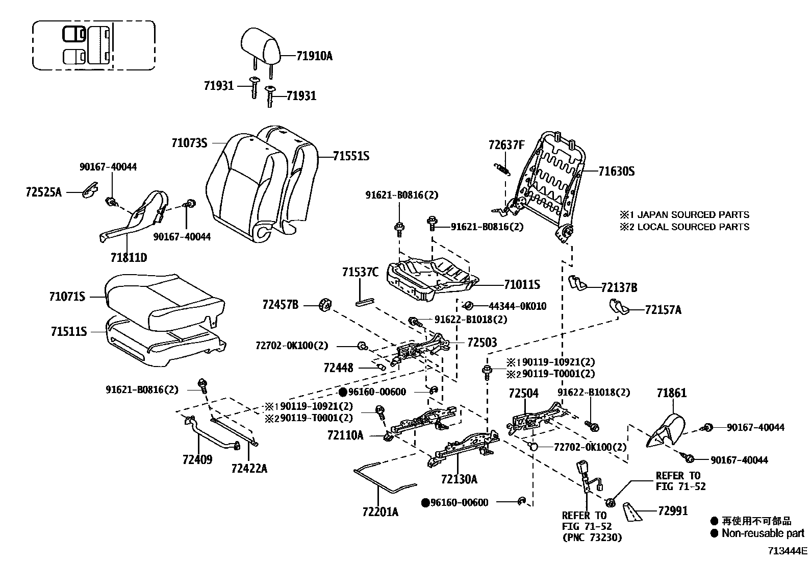 Toyota HILUX 座椅和座椅滑轨 EPC diagram — 713444E