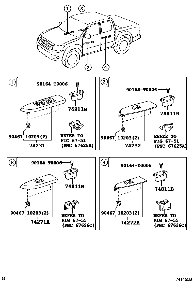 Toyota HILUX 扶手和遮阳板 EPC diagram — 741455B