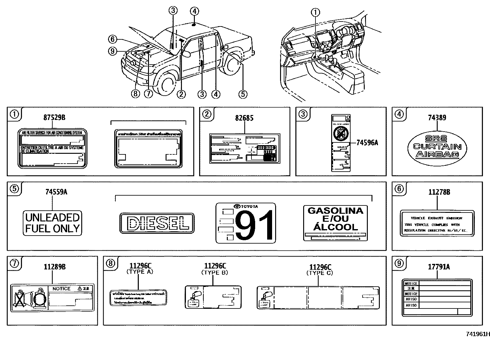 Toyota HILUX warning nameplate EPC diagram — 741961H