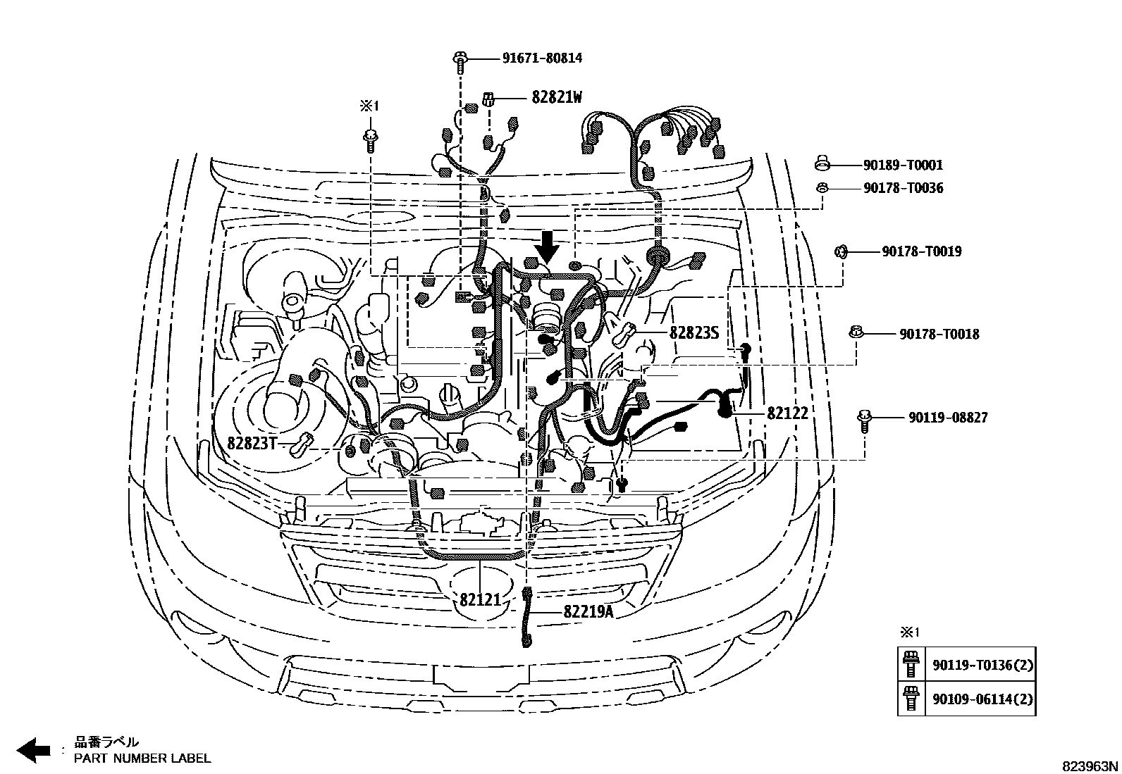Toyota HILUX 线束和卡夹 EPC diagram — 823963N