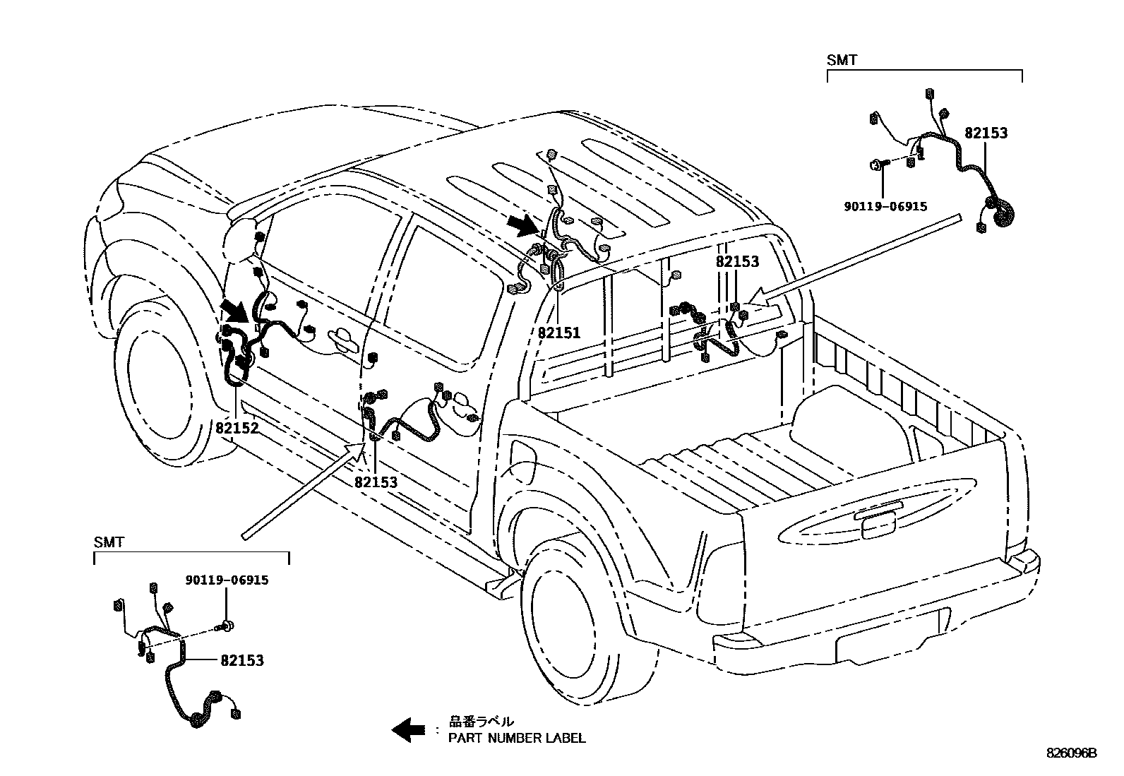 Toyota HILUX 线束和卡夹 EPC diagram — 826096B