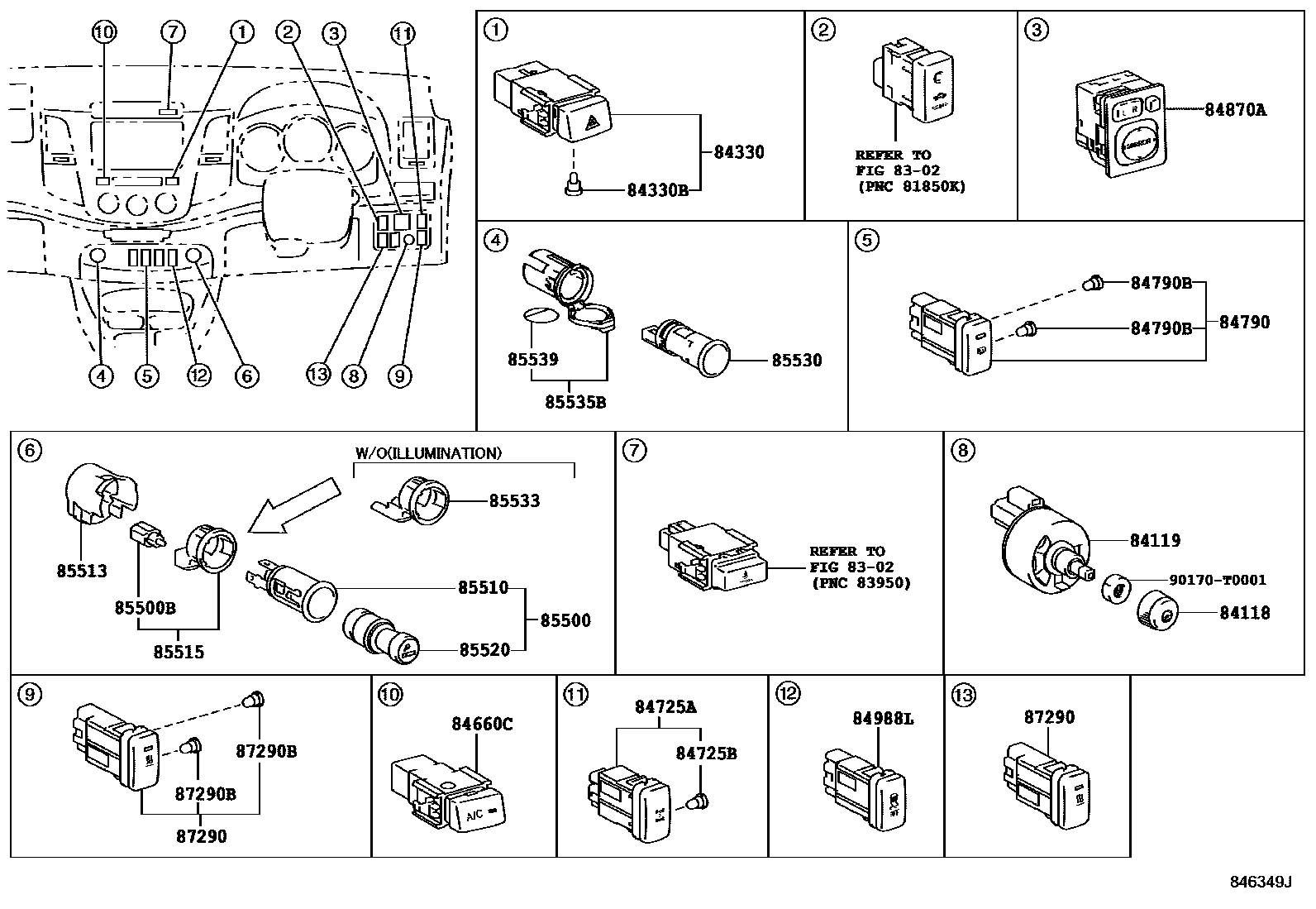 Toyota HILUX 开关和继电器和ECU EPC diagram — 846349J