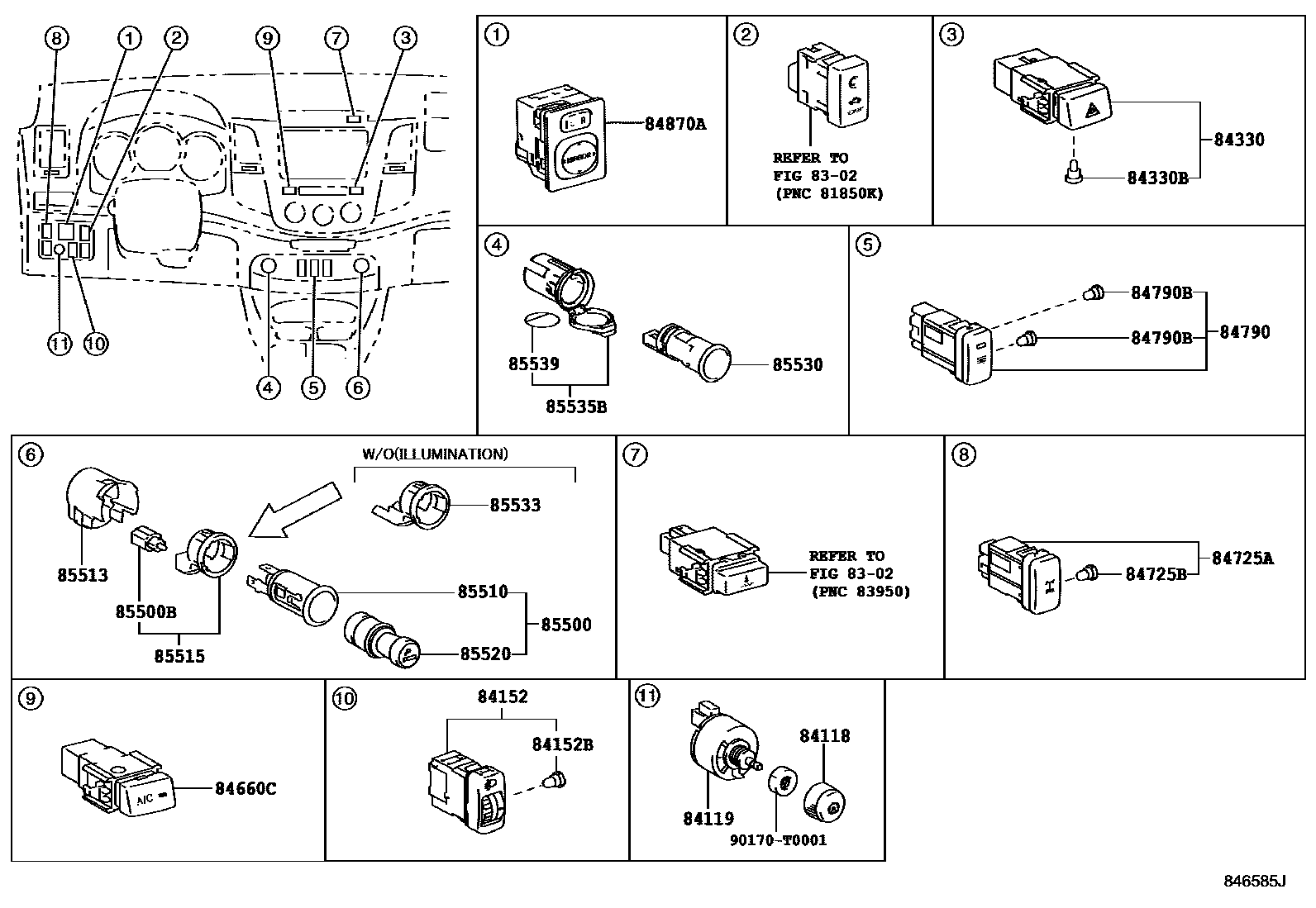 Toyota HILUX 开关和继电器和ECU EPC diagram — 846585J