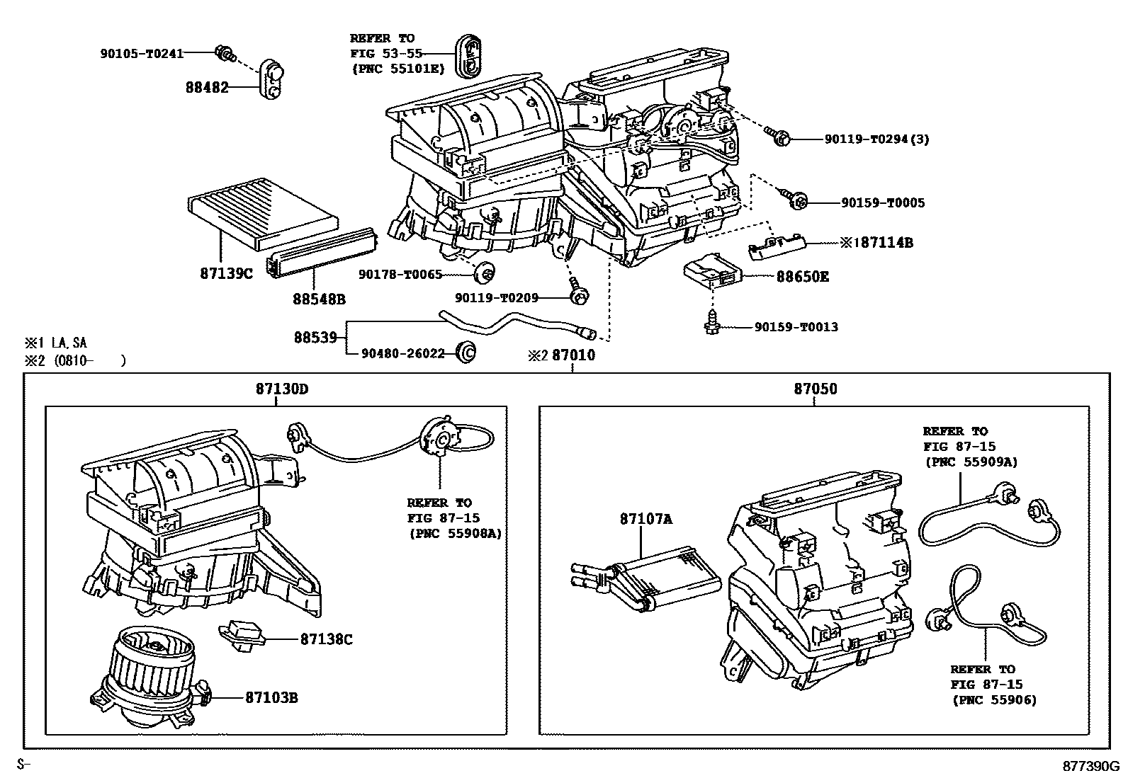 Toyota HILUX 暖风和空调系统 - 冷却器组件 EPC diagram — 877390G
