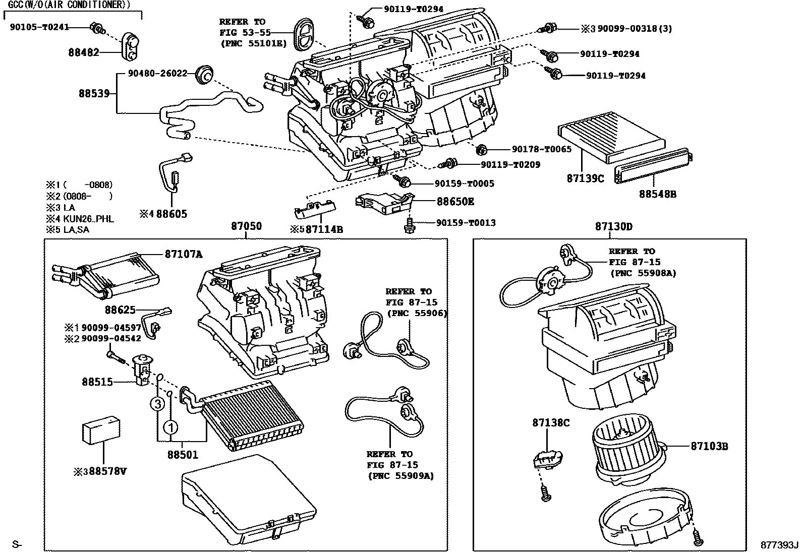 Toyota HILUX 暖风和空调系统 - 冷却器组件 EPC diagram — 877393J