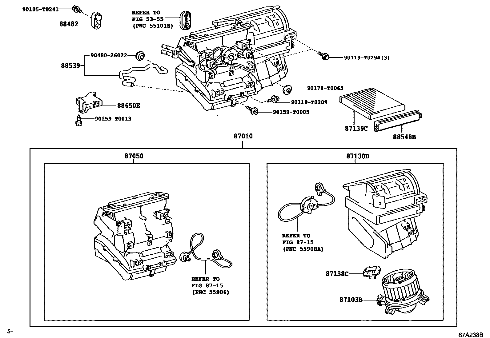 Toyota HILUX 暖风和空调系统 - 冷却器组件 EPC diagram — 87A238B