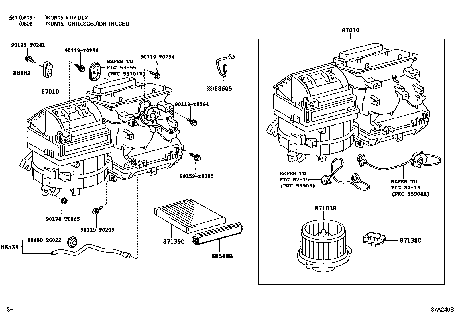 Toyota HILUX 暖风和空调系统 - 冷却器组件 EPC diagram — 87A240B