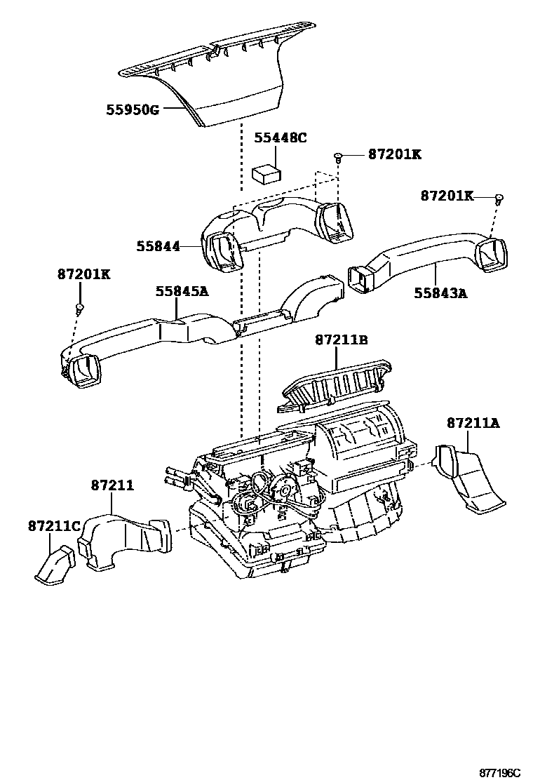 Toyota HILUX 暖风和空调系统 - 控制器和风管 EPC diagram — 877196C