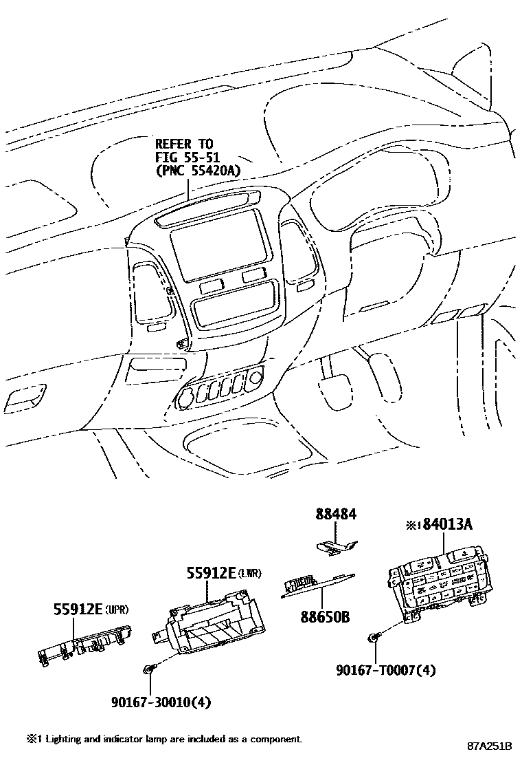 Toyota HILUX 暖风和空调系统 - 控制器和风管 EPC diagram — 87A251B