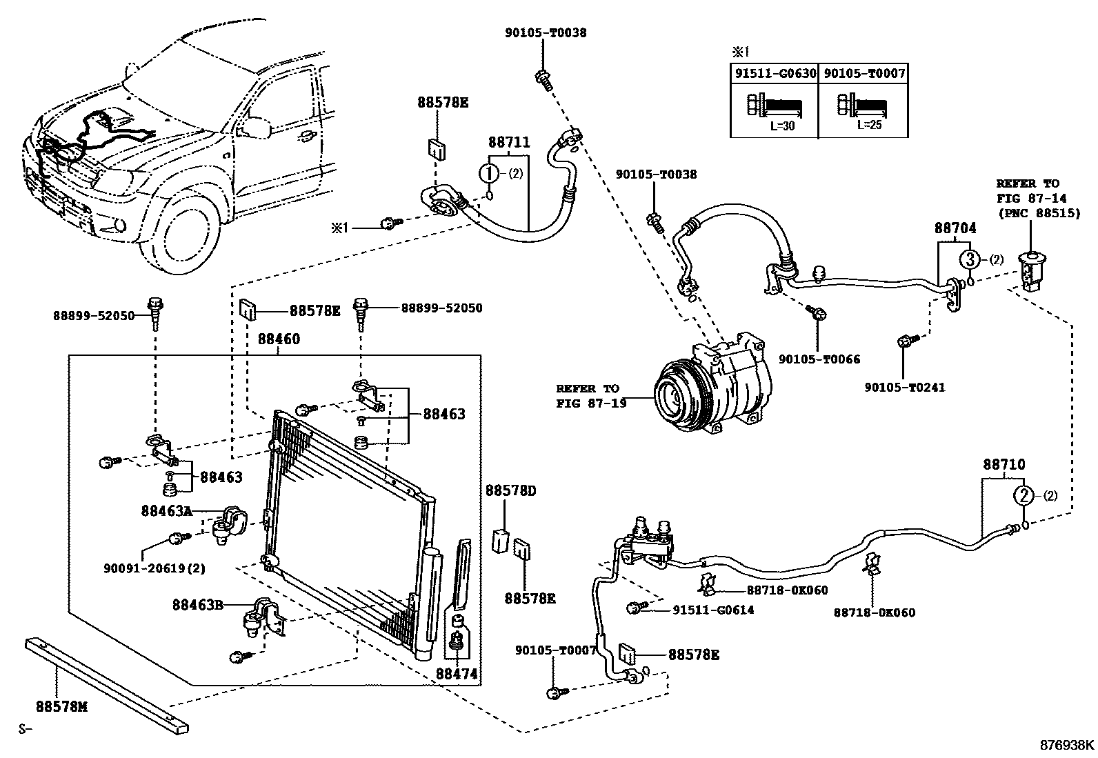 Toyota HILUX Heating & Air Conditioning - Cooler Piping EPC diagram — 876938K