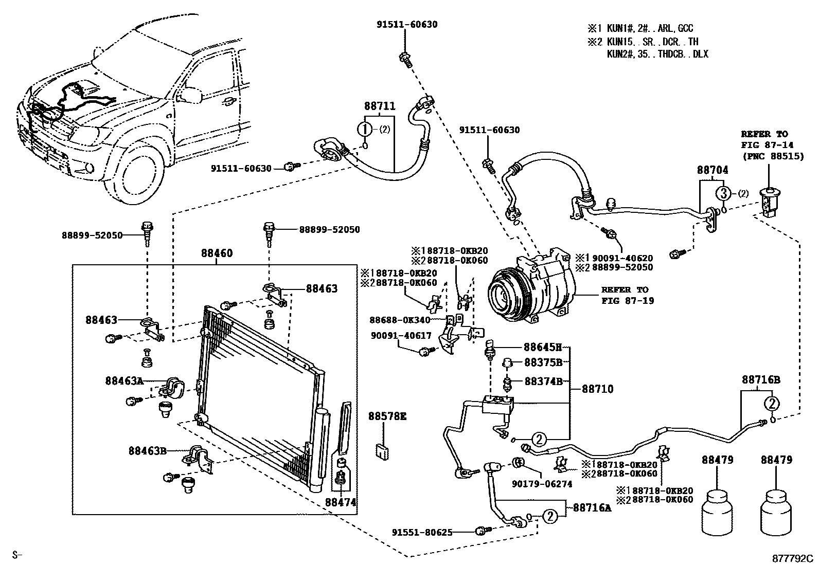 Toyota HILUX Heating & Air Conditioning - Cooler Piping EPC diagram — 877792C