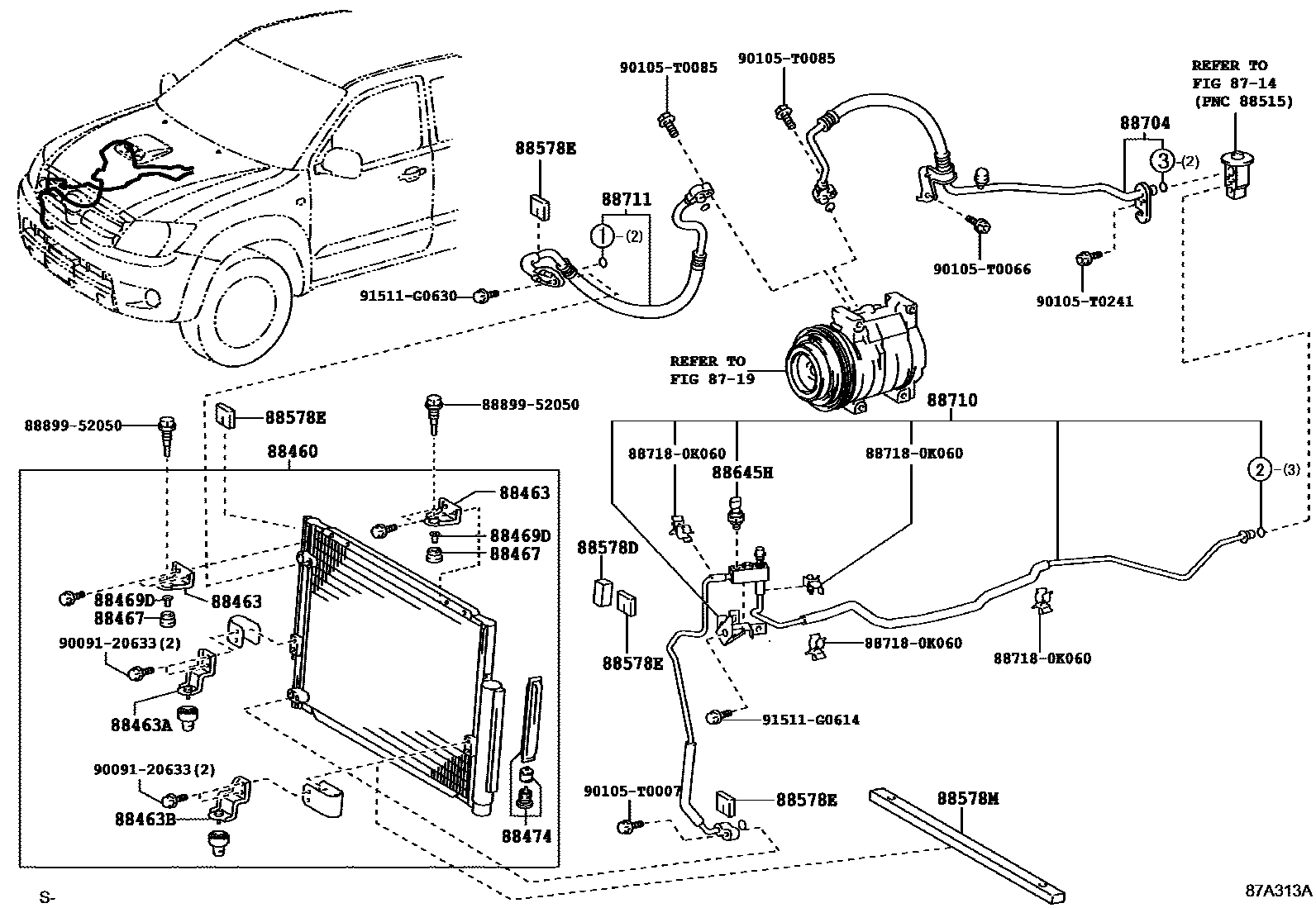 Toyota HILUX Heating & Air Conditioning - Cooler Piping EPC diagram — 87A313A