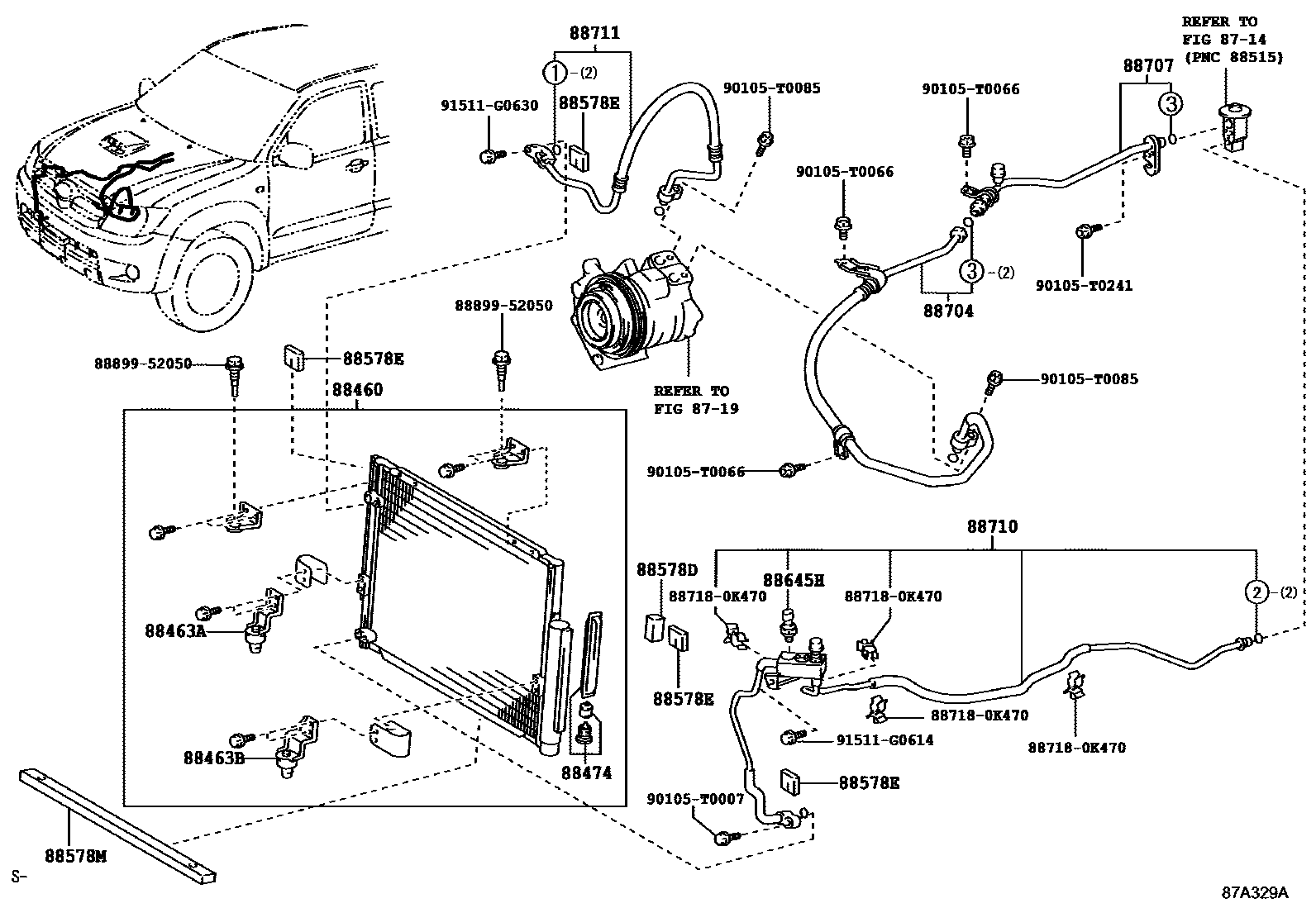 Toyota HILUX Heating & Air Conditioning - Cooler Piping EPC diagram — 87A329A