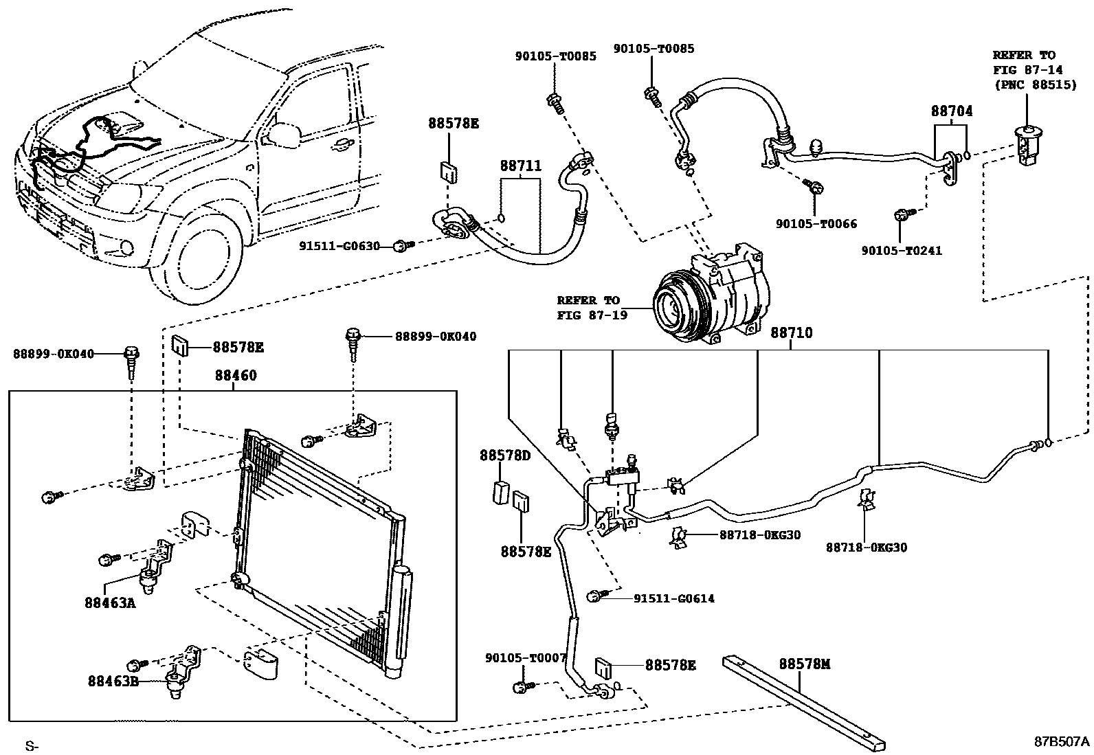 Toyota HILUX Heating & Air Conditioning - Cooler Piping EPC diagram — 87B507A
